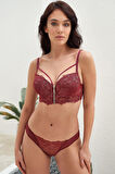 Balenli Destekli Dolgulu Yaka Detaylı Fermuarlı Dantelli Büstiyer Sütyen Ve Slip Takım