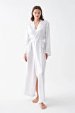 Giyim Kadın Uzun Beyaz Saten Sabahlık