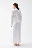 Giyim Kadın Uzun Beyaz Saten Sabahlık