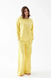 Giyim Kadın Oversize Sarı Desenli Pamuklu Kalın Pijama Takımı