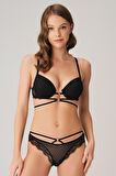 Balenli Destekli Dolgulu Göbek Detaylı Puantiyeli Dantelli Sütyen Ve Slip Takım
