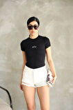 Al@ Kabartmalı Basic Siyah Kadın T-shirt Body