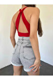 Duble Paça Kısa Kadın Kot Şort