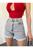 Duble Paça Kısa Kadın Kot Şort