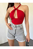 Duble Paça Kısa Kadın Kot Şort