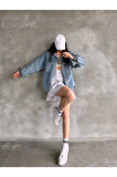 Çift Cepli Oversize Kadın Kot Denim Gömlek Ceket