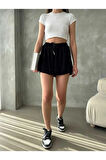 Bol Kesim Beli Latikli İçi Taytlı Spor Kadın Şort Etek.Tenis Etek