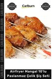 #ŞişSeti Kaliteli Fırın Izgara Kamp Kebap Airfryer Mangal 10'lu Paslanmaz Çelik Şiş Seti 20 cm