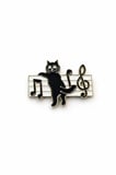 Siyah Kedi ve Nota Tasarımlı Metal Rozet – Müzik Temalı Çanta Aksesuarı Pin