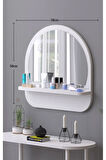Raflı Oval 58 cm Koridor Dresuar Konsol Duvar Salon Banyo Ofis Çocuk Yatak Oda raflı Aynası