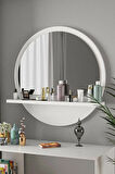Tarz Design 58 Cm Yuvarlak Beyaz Raflı Koridor Dresuar Konsol Salon Banyo Ofis Yatak Odası Ayna