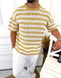 T-Shirt Nefes Alabilen Natural Pamuk Terletmez Kumaş Tshirt Oversize Örme Çizgili Tişört
