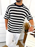 T-Shirt Nefes Alabilen Natural Pamuk Terletmez Kumaş Tshirt Oversize Örme Çizgili Tişört