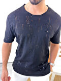 Tişört Lazer Kesim Yırtık Detaylı T-shirt Oversize Rahat Kalıp Tshirt