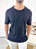 Tişört Lazer Kesim Yırtık Detaylı T-shirt Oversize Rahat Kalıp Tshirt