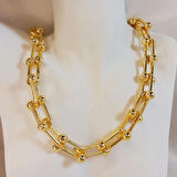 Crystal Atelier Kadın Gold Kaplama Lüx Model Kalın Zincir Kolye, Altın Kaplama Toplu Zincir Tiffany Blanca Kolye