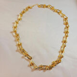 Crystal Atelier Kadın Gold Kaplama Lüx Model Kalın Zincir Kolye, Altın Kaplama Toplu Zincir Tiffany Blanca Kolye