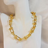 Crystal Atelier Kadın Gold Kaplama Lüx Model Kalın Zincir Kolye, Altın Kaplama Toplu Zincir Tiffany Blanca Kolye