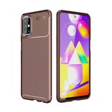 Newface Samsung Galaxy M31S Kılıf Auto Focus Karbon Kapak - Kahverengi