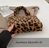 Kadın Leopar Desenli Peluş Omuz Çantası