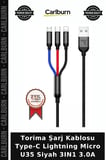 Torima Şarj Kablosu Type-C Lightning Micro U35 Siyah 3IN1 3.0A Cihaz Aparatı Gereç Hızlı Kablo