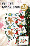Yılbaşı Hediye Kartı - Yeni Yıl Tebrik Kartı - Yeni Yıl Kartpostal  Happy New Year Not Kartı 25 Adet-T1008