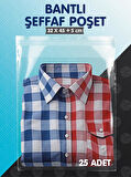 Bantlı Şeffaf Poşet (32x45+5 cm)  25 Adet Parlak Jelatin Paket Gömlek T-shirt Poşeti  Hediye Poşeti -T1026