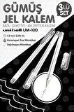 Uni-Ball Um-100 Signo Fine Roller Kalem  GÜMÜŞ 3 Adet 0.8 mm Davetiye Kalemi /Gold Yazan Davetiye Anı Defteri Kalemi / İmza Kalemi / Jel Kalem -T1042