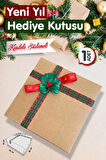 Yılbaşı Temalı Kraft 25 x 25 x 10 cm Boş Hediye Kutusu 1 Adet, Yılbaşı Hediye Kutusu-T1082