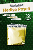 Yapışkanlı Metalize Hediye Paketi Poşeti 12x17cm Gold 10 Adet  Yeni Yıl Yılbaşı Hediye paketi-T1086