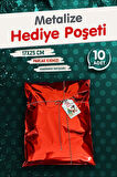 Yapışkanlı Metalize Hediye Paketi Poşeti 17x25cm Kırmızı 10 Adet  Yeni Yıl Yılbaşı Hediye Paketi -T1088