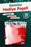 Yapışkanlı Metalize Hediye Paketi Poşeti 17x25cm Kırmızı 10 Adet  Yeni Yıl Yılbaşı Hediye Paketi -T1088