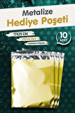 Yapışkanlı Metalize Hediye Paketi Poşeti 17x25cm Gold 10 Adet  Yeni Yıl Yılbaşı Hediye Paketi -T1089