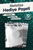 Yapışkanlı Metalize Hediye Paketi Poşeti 17x25cm Gümüş 10 Adet  Yeni Yıl Yılbaşı Hediye Paketi -T1090