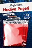 Yapışkanlı Metalize Hediye Paketi Poşeti 25x35cm Kırmızı 10 Adet  Yeni Yıl Yılbaşı Hediye Paketi -T1091