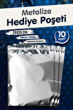 Yapışkanlı Metalize Hediye Paketi Poşeti 25x35cm Gümüş 10 Adet  Yeni Yıl Yılbaşı Hediye Paketi -T1093