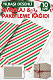 Ambalaj Kağıdı Paketleme Kağıdı Yılbaşı Yeni Yıl Hediye  Paketleme Kağıdı Ambalaj Kağıt 50x70 cm 10  Adet Kırmızı-Yeşil -T1121