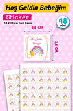 Hoş geldin Bebeğim Etiket Kare 3,5cm (kız) 48 Adet Bebek- Yenidoğan  Hediyelik - Çikolata Etiketi Sticker -T1125