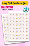 Hoş geldin Bebeğim Etiket Kare 3,5cm (kız) 48 Adet Bebek- Yenidoğan  Hediyelik - Çikolata Etiketi Sticker -T1125