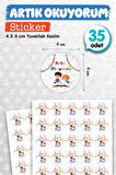 Artık Okuyorum Etiket Sticker 35 adet 4cm Öğretmen Okul Ödev Karne İçin Motivasyon Etiket-T1158