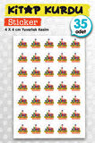 Kitap Kurdu Tebrikler  Etiket Sticker 35 adet 4cm Öğretmen Okul Ödev Karne İçin Motivasyon Etiket-T1159