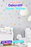 5 Ve 3 Cm Nature Suluboya Kalp Çocuk Odası Duvar Sticker Seti-T1173
