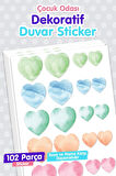 5 Ve 3 Cm Nature Suluboya Kalp Çocuk Odası Duvar Sticker Seti-T1173