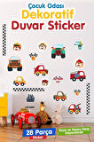 Çocuk Odası Duvar Sticker Seti Doğada Araba İtfaiye Taksi Yarış  Temalı-T1179