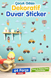 Çocuk Odası Duvar Sticker Seti Pastel Araç ArabaTemalı-T1180