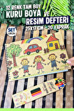 12 Renk Tam Boy Kuru Boya ve Resim Defteri Boyama Seti -Anaokulu Kreş İlkokul Etkinlik -T1379