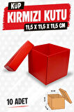 Kare Kapaklı Karton Kutu Hediye Kutusu 10 adet Hediyelik Kutusu 11,5x11,5x11,5 cm 10 adet  Kırmızı-T1474