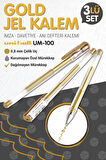 Uni-Ball Um-100 Signo Fine Roller Kalem  GOLD 3 Adet 0.8 mm Davetiye Kalemi /Gold Yazan Davetiye Anı Defteri Kalemi / İmza Kalemi / Jel Kalem -T339