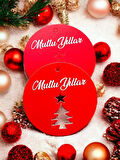 Yılbaşı Kartı Mutlu Yıllar Etiket (delikli) 5,5 Cm  25 adet -T474