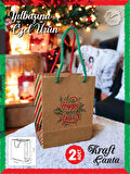 Kraft Karton Çanta Yılbaşı Desenli Hediye Paketi Çanta Poşet 2'li 14*17*8cm  Happy New Year Baskılı-T876